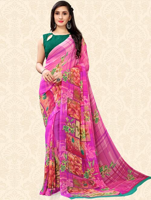 floral printed saree with blouse - 18217202 - Very Small Image - 1