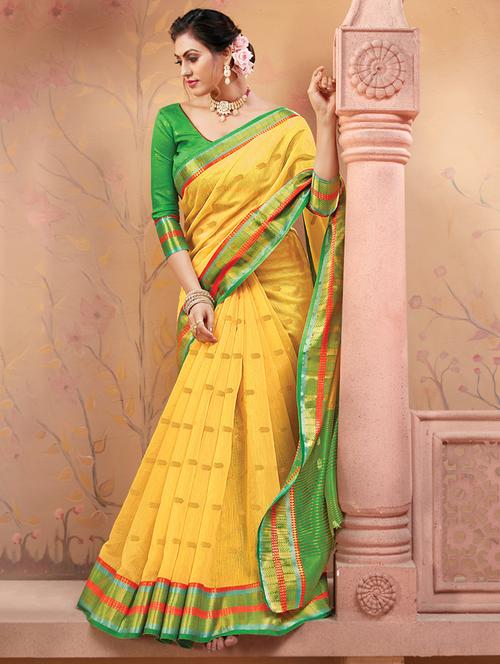 yellow silk saree with blouse - 18217257 - Very Small Image - 1