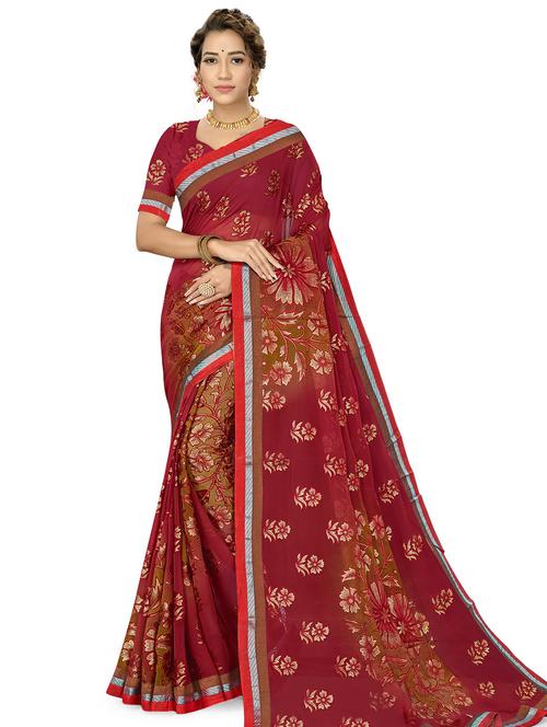 maroon art silk embroidered saree - 18217291 - Very Small Image - 1