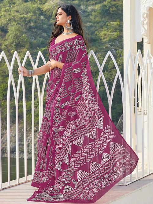 Women's Printed Magenta Colored Saree - 18217323 - Very Small Image - 1