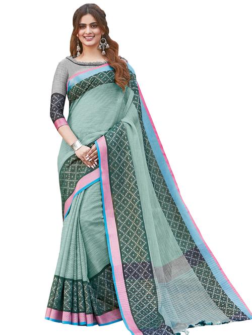 green woven saree with blouse - 18217366 - Very Small Image - 1