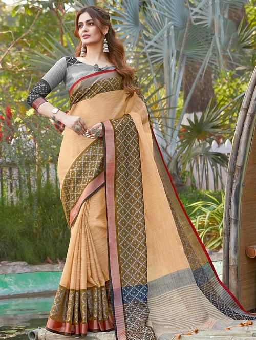 golden zari work woven saree with blouse - 18217367 - Very Small Image - 1