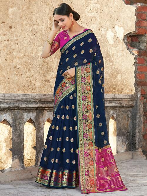 golden zari work woven saree - 18217388 - Very Small Image - 1