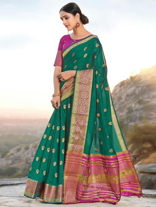 golden zari work woven saree - 18217390 - Very Small Image - 1