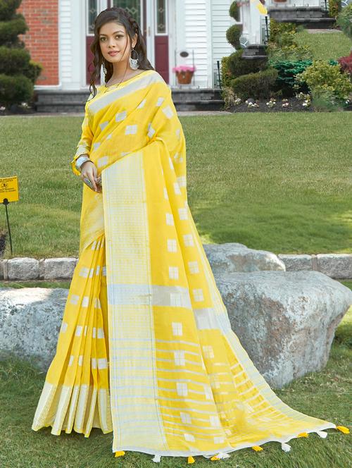 golden zari work woven saree with blouse - 18217396 - Very Small Image - 1