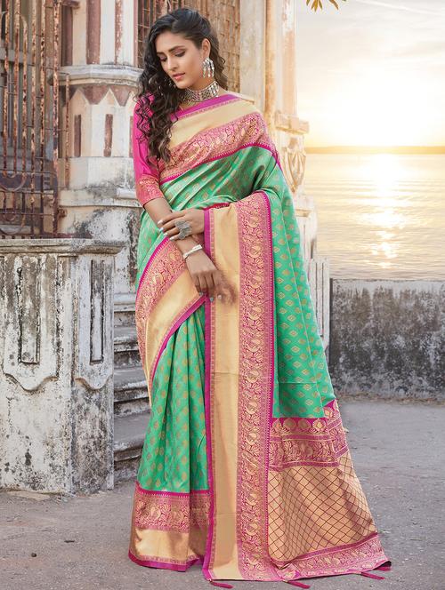 women's self design mint colored saree - 18217401 - Very Small Image - 1
