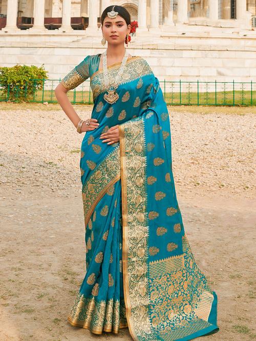 women's banarasi saree with blouse - 18217410 - Very Small Image - 1