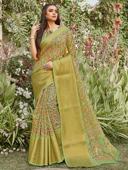 women's floral green colored saree - 18217463 - Very Small Image - 1