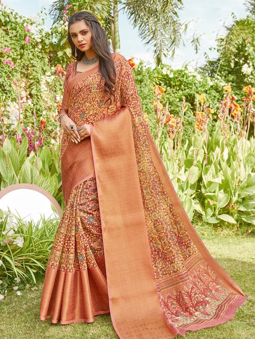 women's printed maroon colored saree - 18217464 - Very Small Image - 1