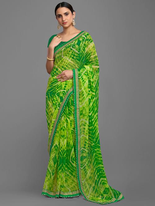 women's bandhani green colored saree - 18217555 - Very Small Image - 1
