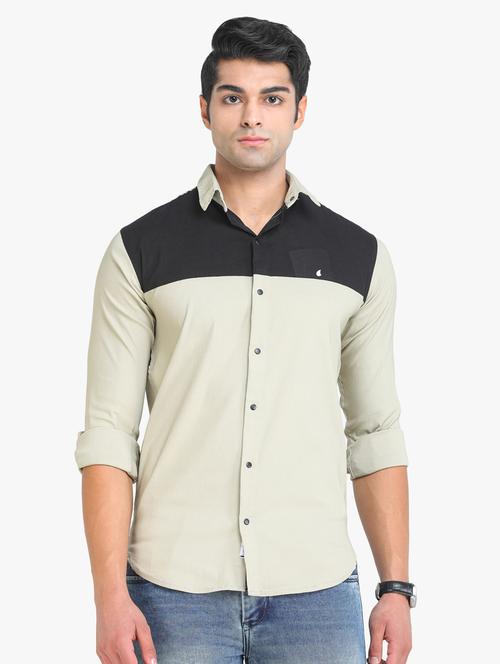 beige color-blocked casual shirt - 18217819 - Very Small Image - 1