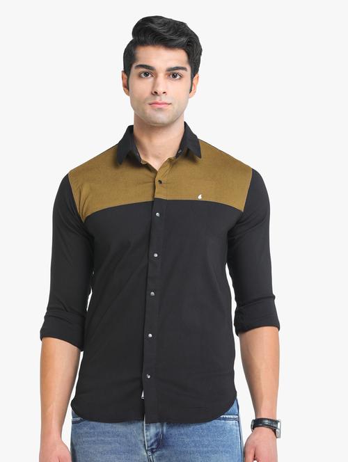 black color-blocked casual shirt - 18217822 - Very Small Image - 1