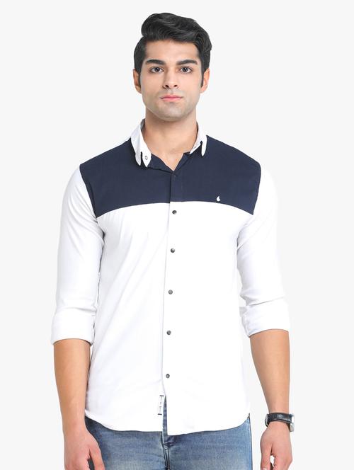 white color-blocked casual shirt - 18217825 - Very Small Image - 1