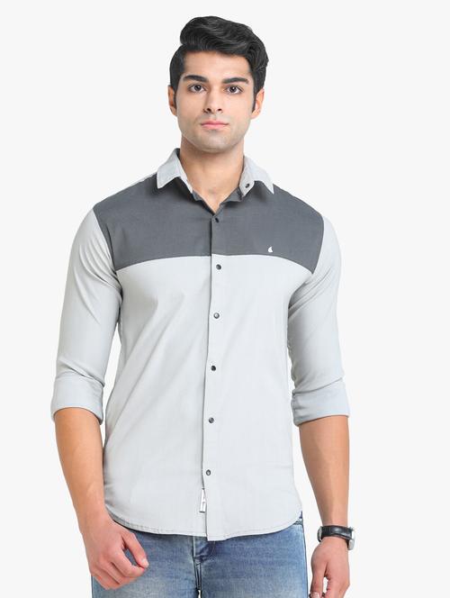 grey color-blocked casual shirt - 18217827 - Very Small Image - 1
