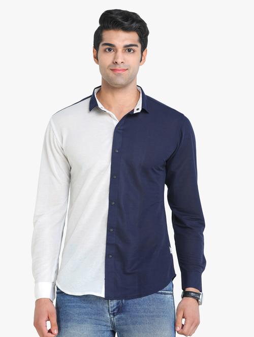 navy-blue color-blocked casual shirt - 18217884 - Very Small Image - 1