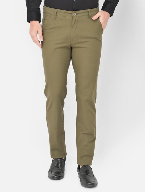 olive-green textured casual trouser - 18218811 - Very Small Image - 1