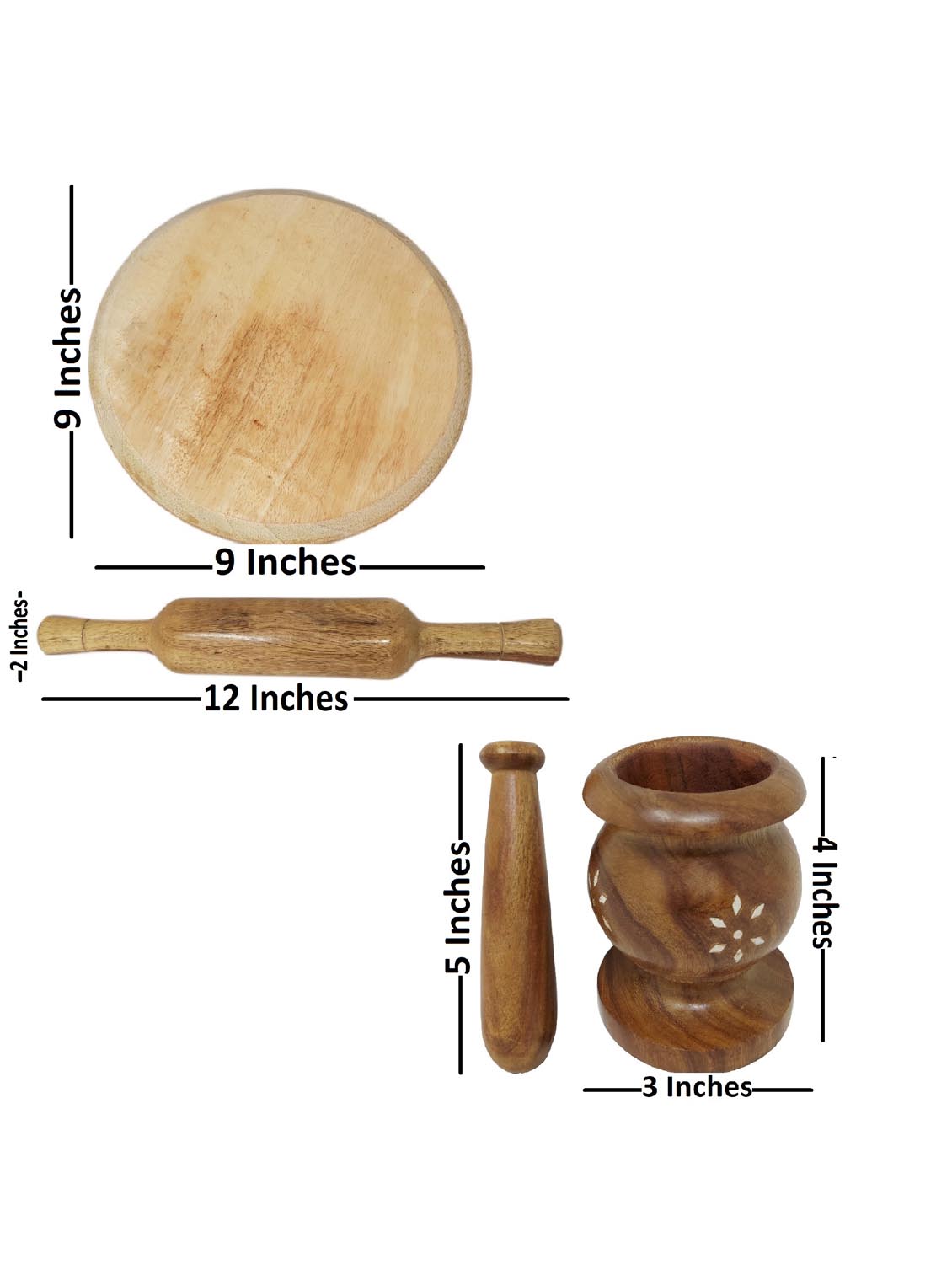 buzykart® wooden ladle set of 6 + 1chakla + 1belan + mortar & petle set - 18218982 - Standard Image - 4
