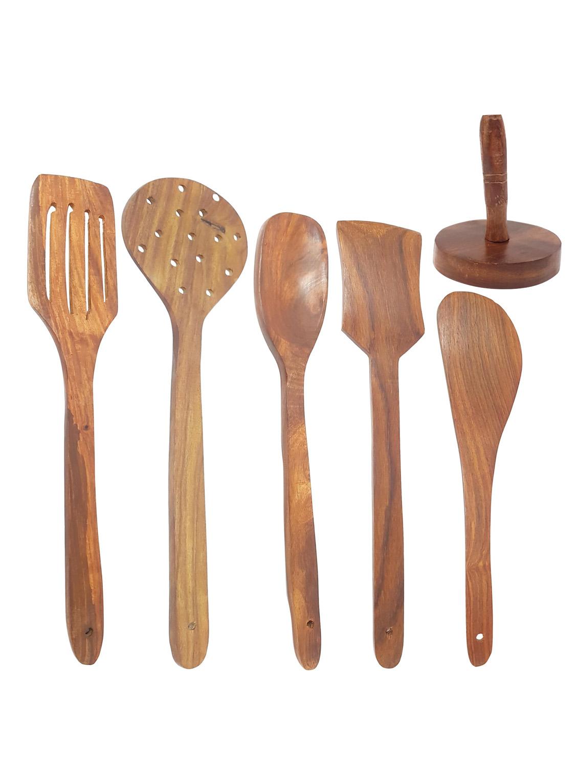 buzykart® wooden sheesham ladel set of 5 + 1 masher - 18218987 - Standard Image - 2