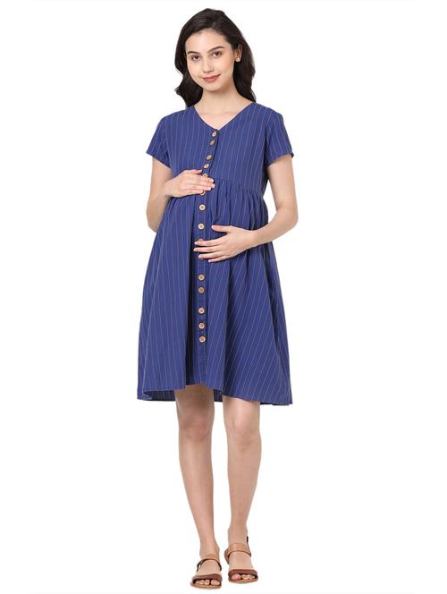 v-neck striped maternity wear dress - 18219185 - Very Small Image - 1