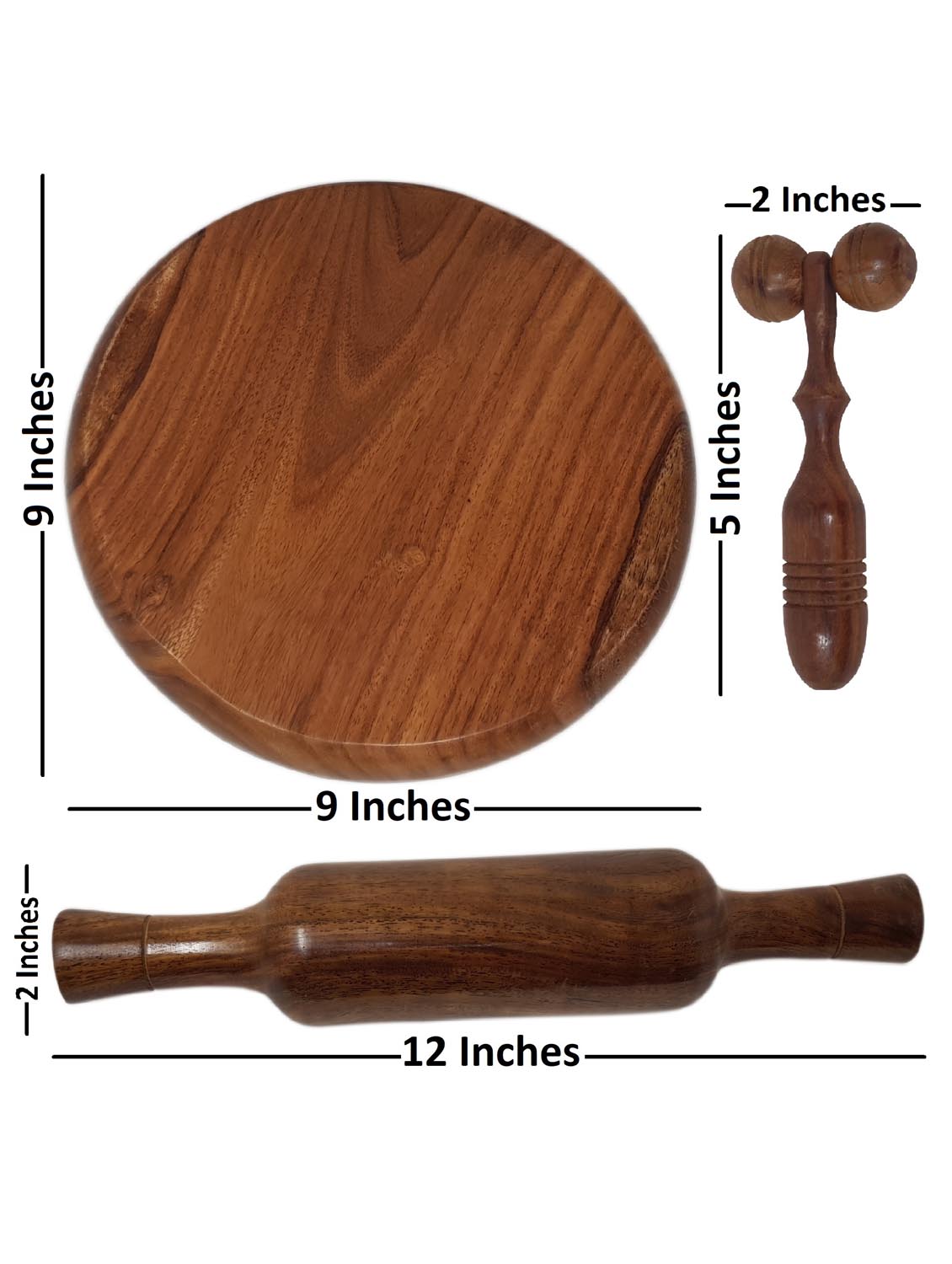 buzykart® wooden chakla belan rolling pin kitchen utensils (brown) with free face massager - 18219313 - Zoom Image - 4
