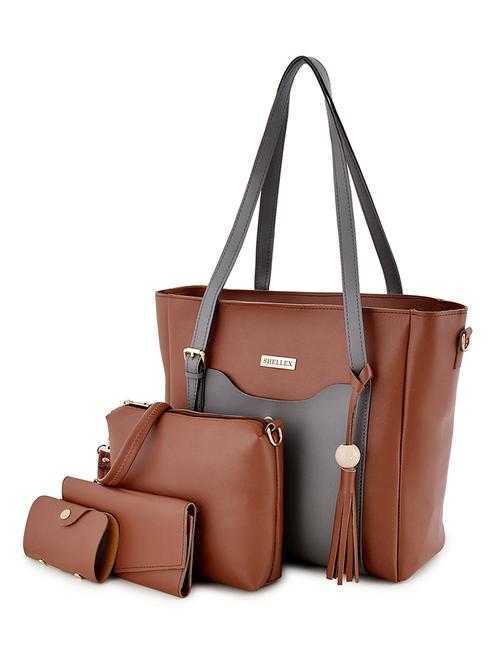 brown leatherette combo handbag - 18220554 - Very Small Image - 1