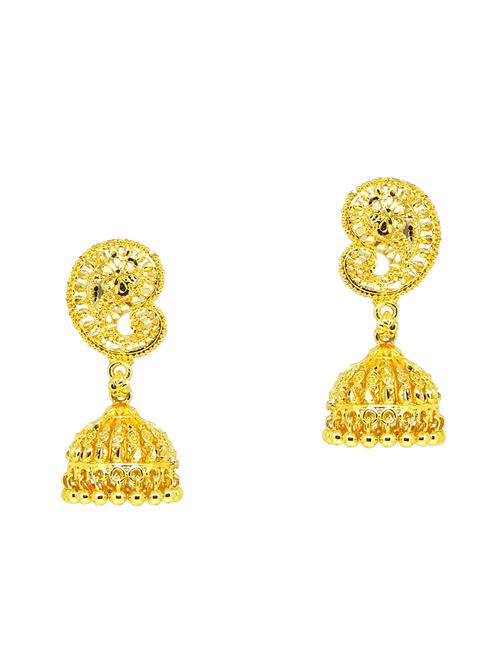 gold brass jhumka earring - 18220667 - Very Small Image - 1