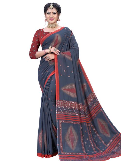 navy printed saree  with blouse - 18220867 - Very Small Image - 1