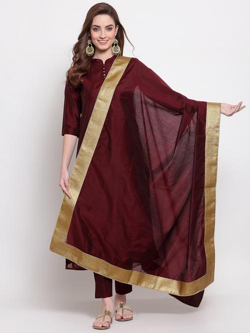 maroon chanderi dupatta - 18220926 - Very Small Image - 1