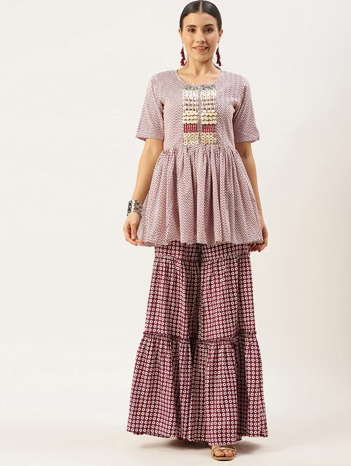 white cotton kurta sharara  set - 18221703 - Very Small Image - 1