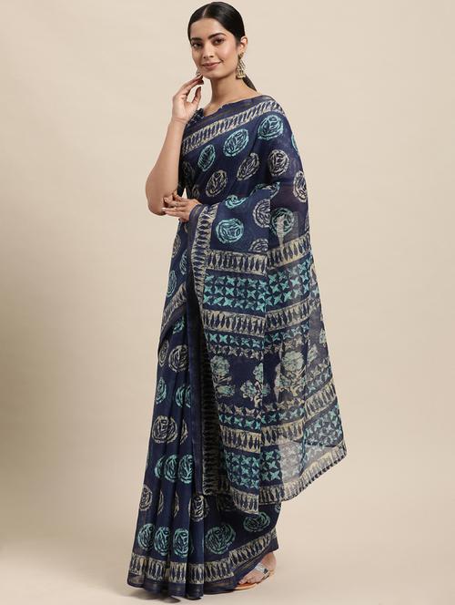 block printed saree with blouse - 18223676 - Very Small Image - 1