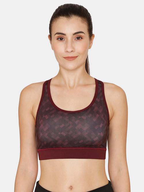 maroon printed sports bra - 18223832 - Very Small Image - 1