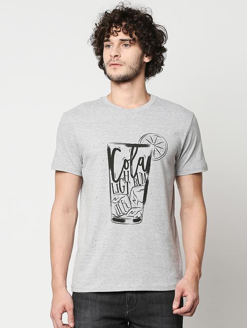 grey melange chest-printed t-shirt - 18224505 - Very Small Image - 1