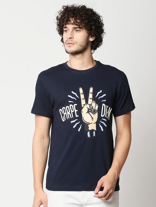 navy-blue chest-printed t-shirt - 18224521 - Very Small Image - 1