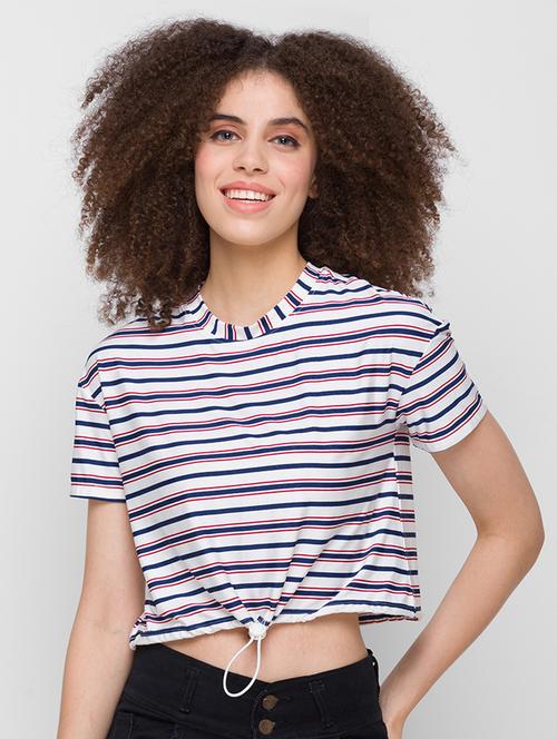 women's crop round neck top - 18224576 - Very Small Image - 1