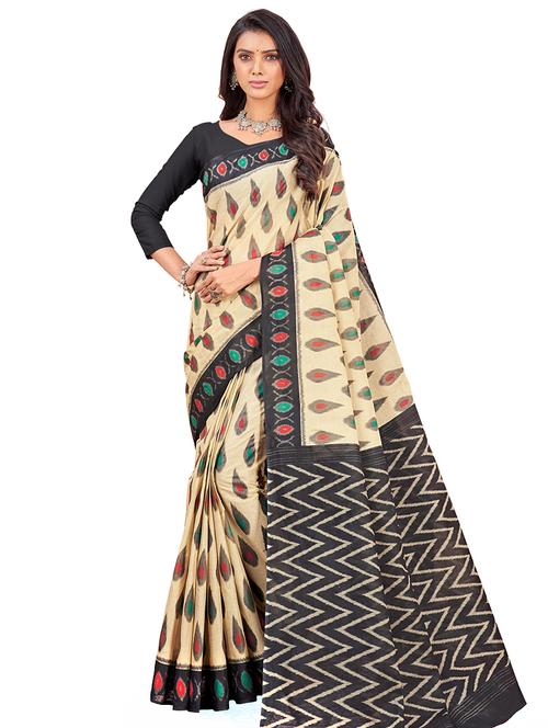 black cotton printed saree with blouse - 18224720 - Very Small Image - 1
