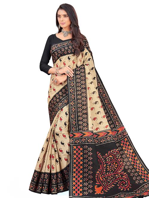 women's printed black colored saree with blouse - 18224735 - Very Small Image - 1