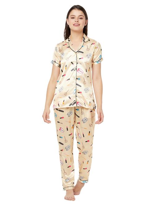 shirt collar printed nightwear pajama set  - 18225093 - Very Small Image - 1