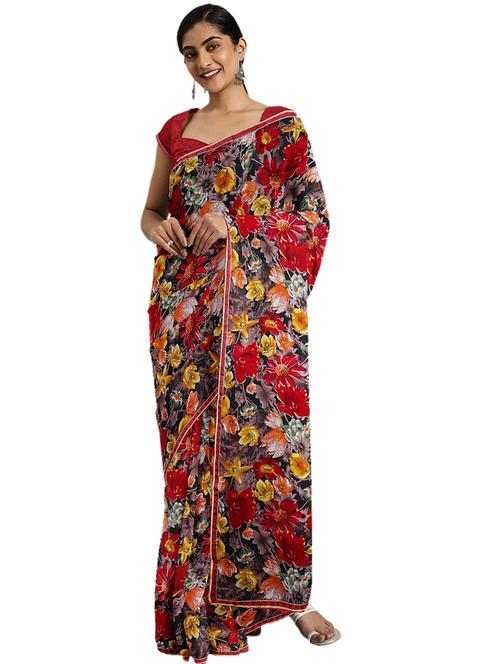 multi colored chiffon printed saree with blouse - 18225157 - Very Small Image - 1