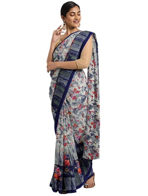 multi colored chiffon printed saree with blouse - 18225211 - Very Small Image - 1