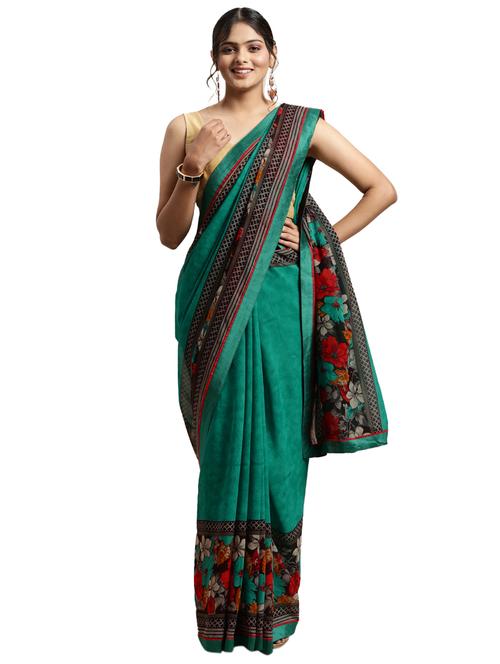 turquoise georgette printed saree with blouse - 18225234 - Very Small Image - 1