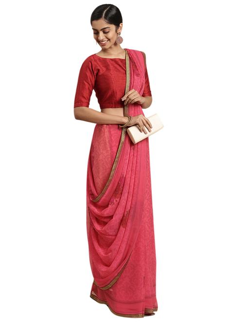 pink chiffon printed saree with blouse - 18225334 - Very Small Image - 1
