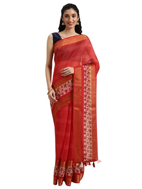 solid border saree with blouse - 18225483 - Very Small Image - 1
