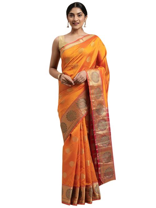 orange cotton silk saree with blouse - 18225484 - Very Small Image - 1