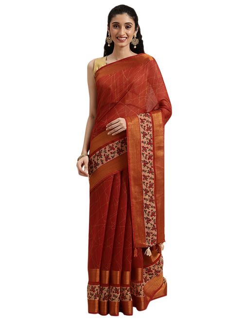 brown cotton silk printed saree with blouse - 18225487 - Very Small Image - 1