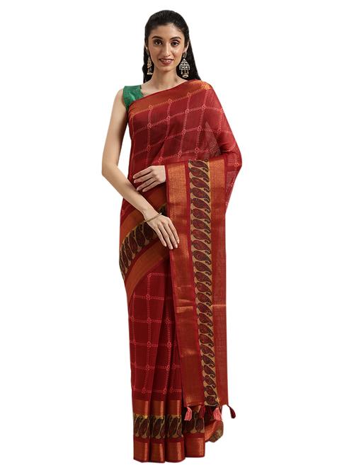 maroon cotton silk printed saree with blouse - 18225491 - Very Small Image - 1