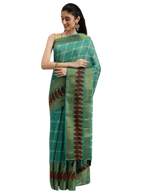 turquoise cotton silk printed saree - 18225493 - Very Small Image - 1