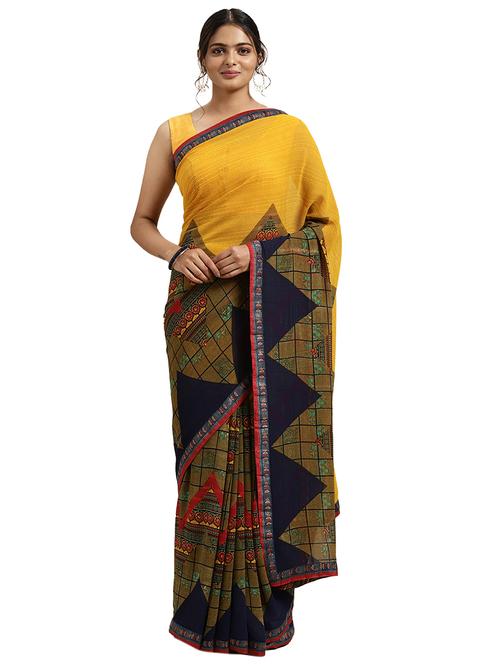 yellow georgette printed saree with blouse - 18225528 - Very Small Image - 1