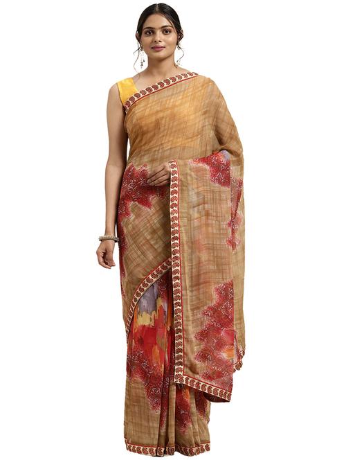 peach chiffon printed saree with blouse - 18225669 - Very Small Image - 1