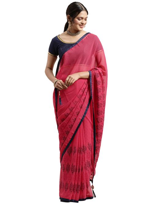 pink chiffon printed saree - 18225684 - Very Small Image - 1