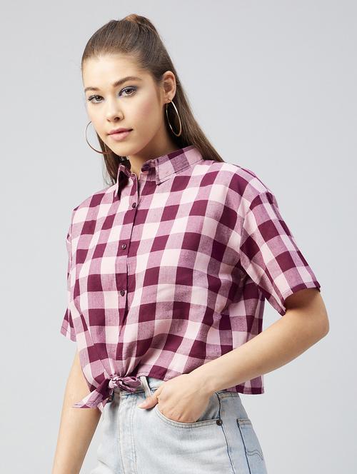 purple checked crop shirt - 18226859 - Very Small Image - 1